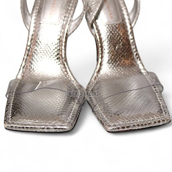 Good American Snake Lucite Sandal in Silver Heeled Slingback Square Toe Size 12 - Picture 5 of 11